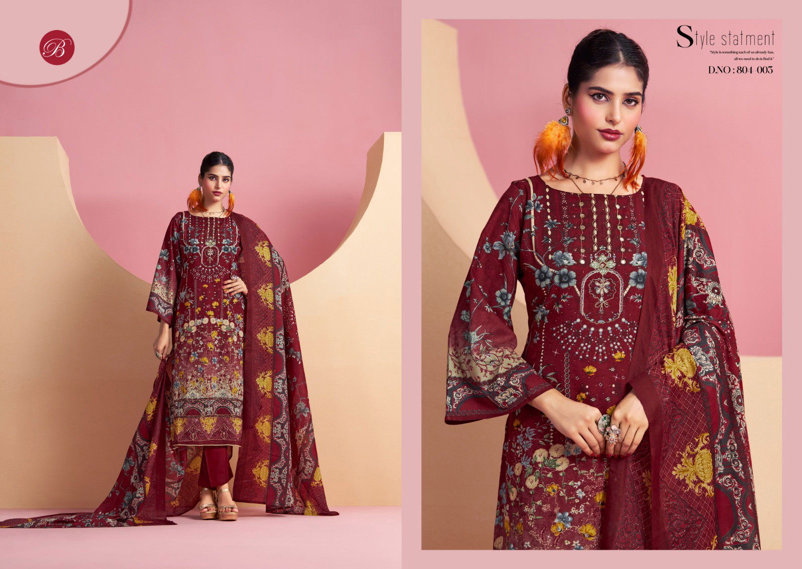 Belliza Ruksana Cotton Printed With Handwork Dress Material Collection